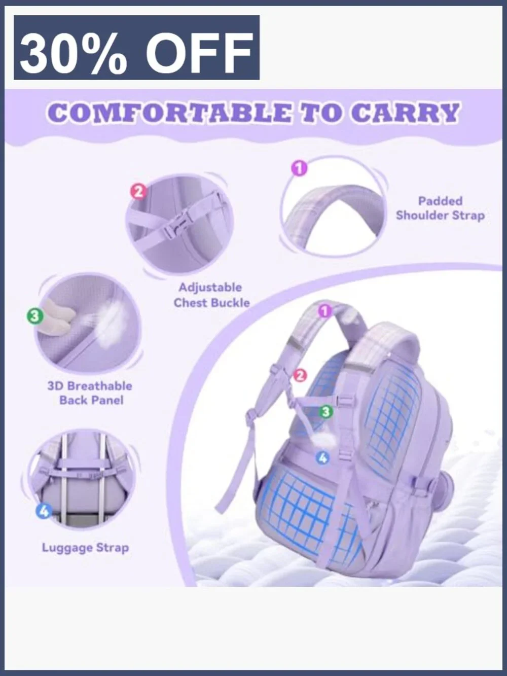 Girls Backpack with Coin Purse, Lightweight 22.9L, 9 Pockets, Travel Camp
